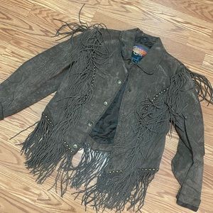 Vintage cripple creek genuine leather fringe jacket